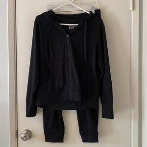 Quince Flowknit Jogger & Pullover Hoodie Set - Black - Size Large M